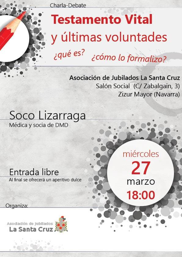Cartel del taller de testamento vital en la Asociación de Jubilados La Santa Cruz en Navarra