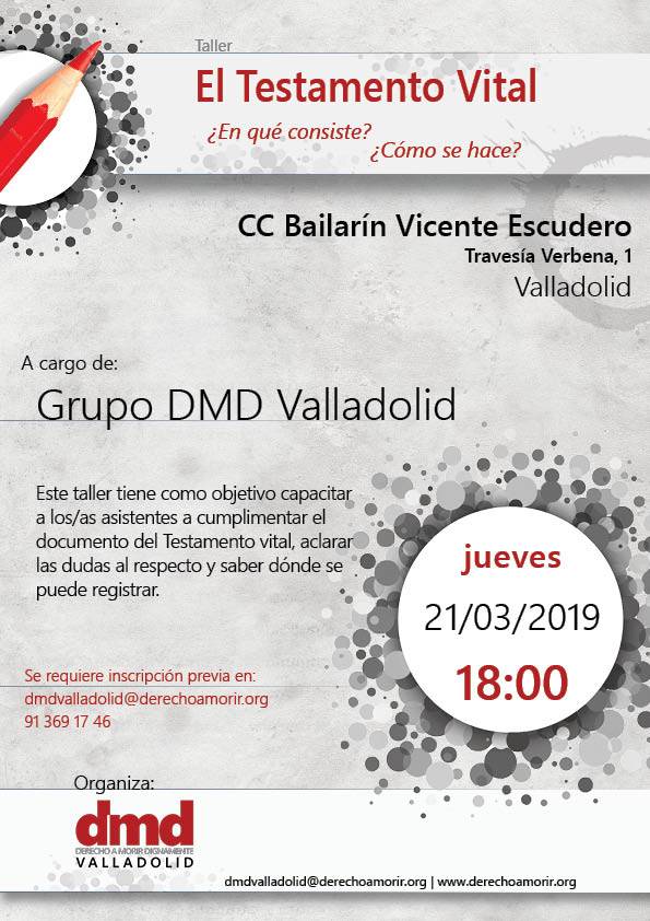 Cartel del taller de testamento vital en Valladolid (Castilla y León)