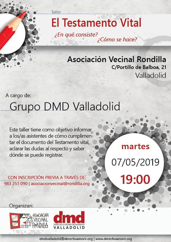 Cartel del taller de testamento vital en Castilla y León en Valladolid