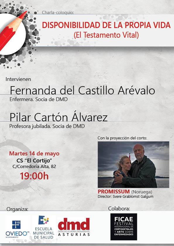 Cartel charla disponibilidad de la propia vida en Oviedo