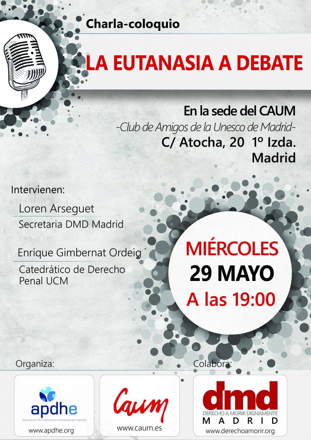 Cartel charla testamento vital en Pamplona mayo 2019
