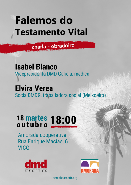 Cartel del acto 'Falemos do testamento vital', el martes 18 a las 18:00 en A morada (Vigo)